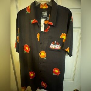 Coca Cola 1971 Men’s Floral Button Down Shirt Sz L